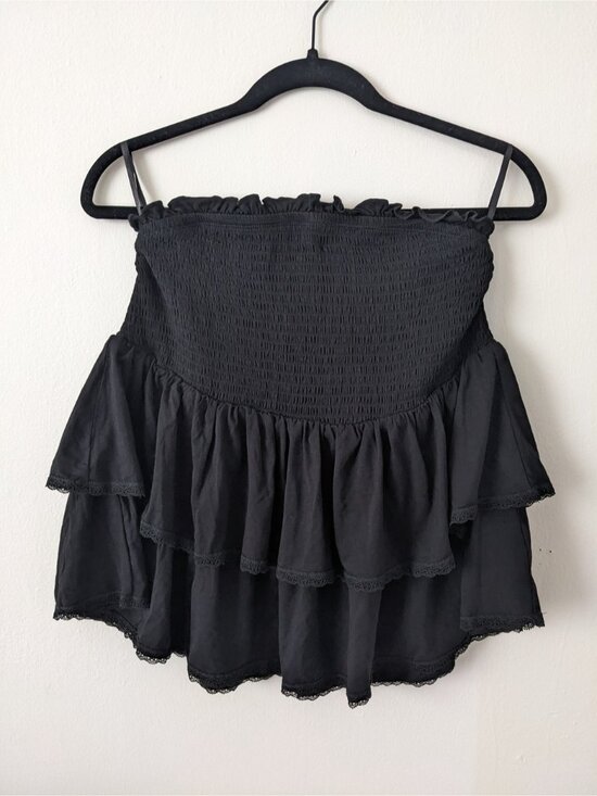 Tops - Deep Black Smocked Tiered Tube Top